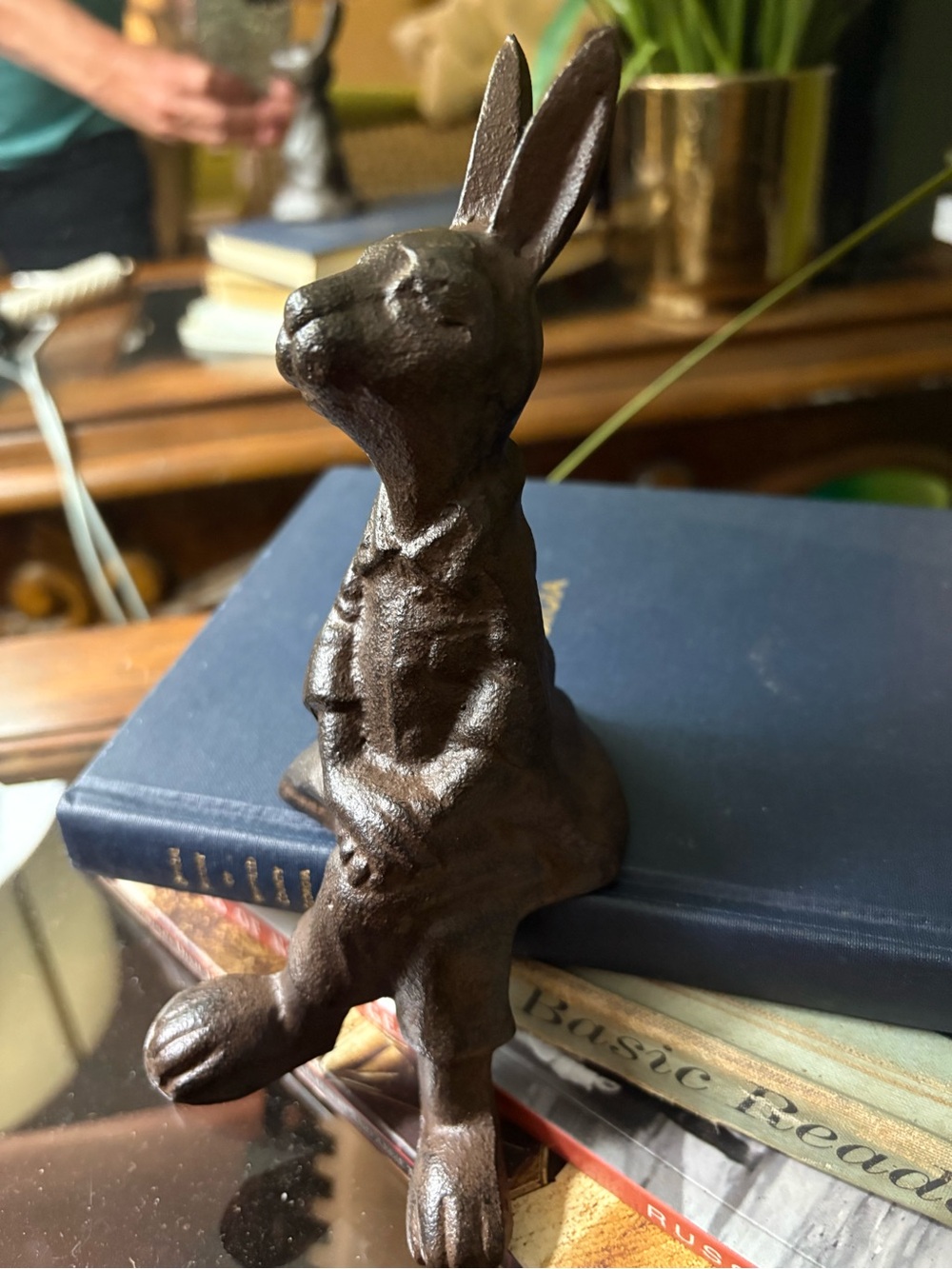 Cast Iron Bunny Figurine - Brown Decorative Home Accent